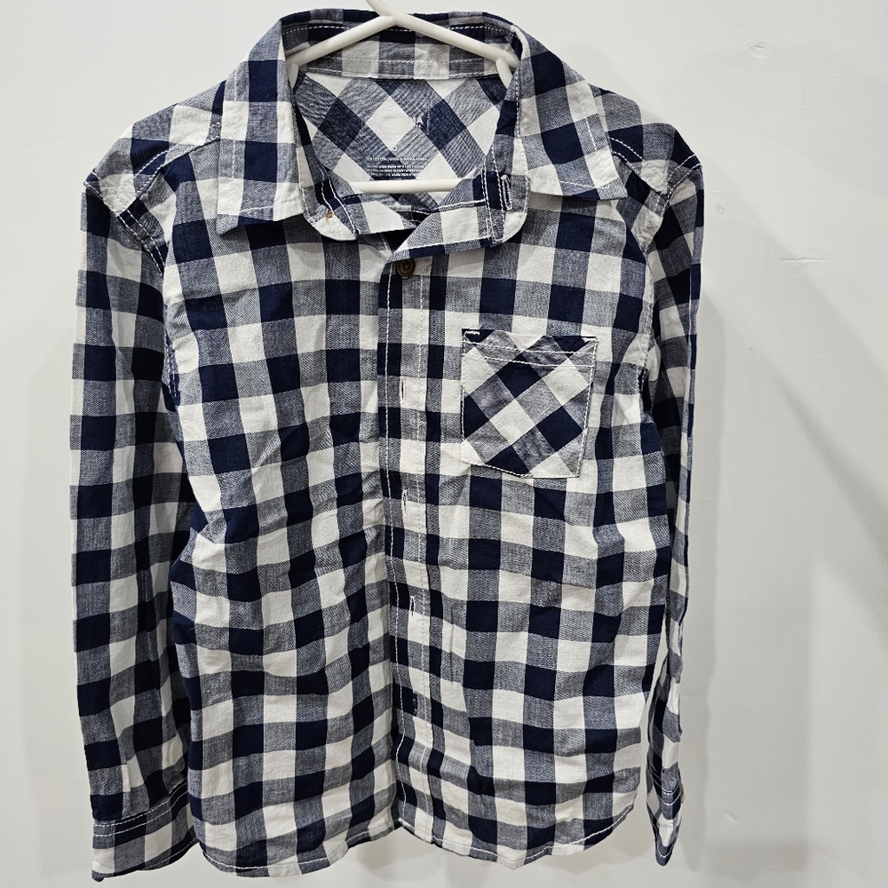 Size 5 Blue White Plaid Boys Button Down Shirt